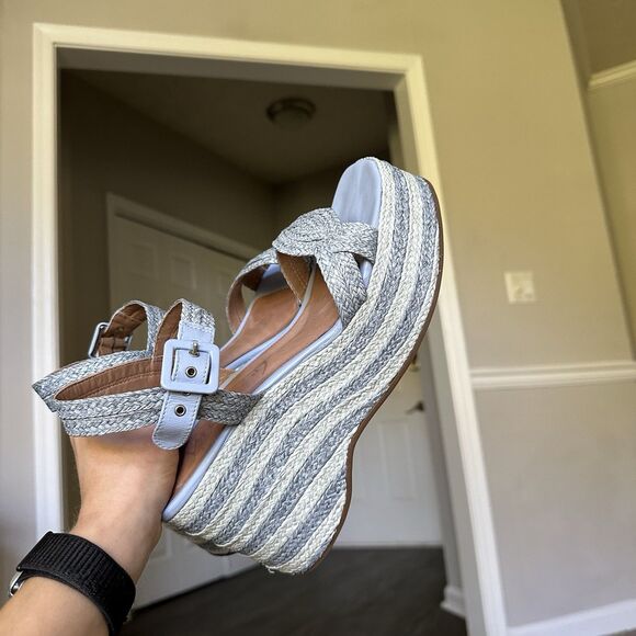 Anthropologie Vicenza Crochet Platform Heels Blue Chunky Platform US 10 EU 41 - Picture 7 of 12